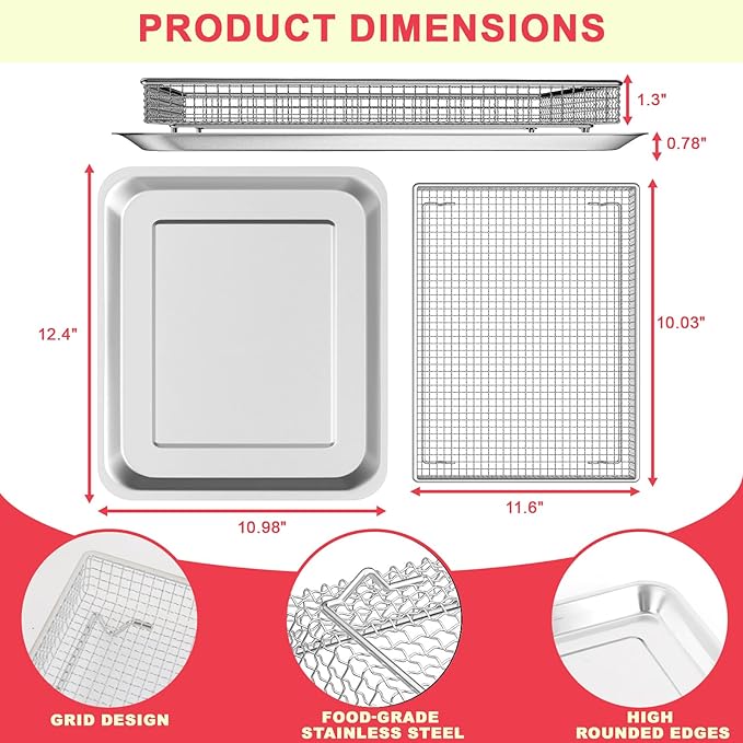 Oven Air Fryer Basket and Tray for Cuisinart Convection Oven, Stainless Steel Toaster Oven Pans and Trays for Cuisinart TOA-060 TOA-065 TOA-70,Replacement Parts for Cuisinart and Most Oven Accessories