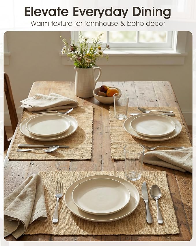 Handmade Ramie Placemats Set of 6, 12"x18" Eco-Friendly Natural Woven Table Mats for Dining Table, Heat-Resistant & Washable Natural Fiber Placemats for Kitchen, Farmhouse, Boho & Home Decor
