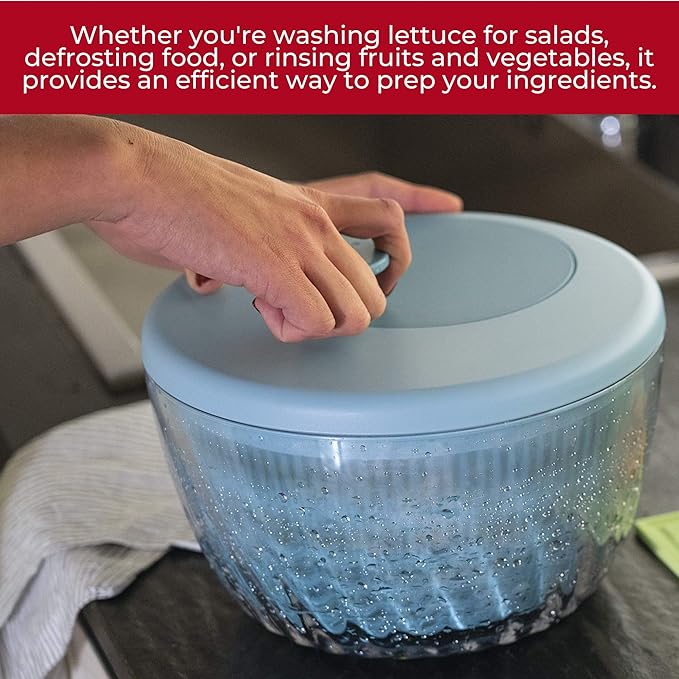 GUZZINI 10" Salad Spinner with Lid - Matte Blue, Wash, Spin & Dry Vegetables, Fruits, Salad, Built in Draining - Fruit Washer Fruit Dryer, Home Gadgets & Kitchen Tools