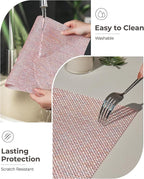 Leetaltree Luxury Pink Iridescent Placemats Set of 4 - Waterproof Washable for Wedding, Anniversary, Festive and Daily Use - Sparkling Table Mats Table Decor - Hand-Cut