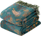MSGKV 100% Cotton Blanket Boho Throw Blue Warm Couch Sofa Bed Double Sided Knit Super Soft Cover Sheet Reversible Wearable Fall Winter Blanket, 60''Wx 80''L, A-blue Bird (US6018-001A-150x200)