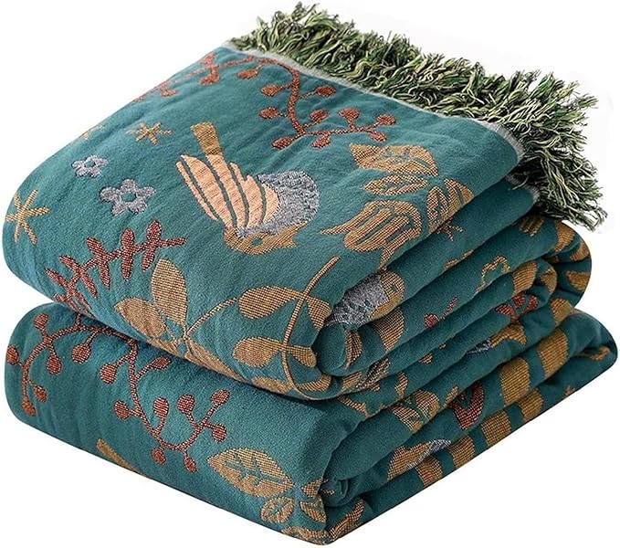 MSGKV 100% Cotton Blanket Boho Throw Blue Warm Couch Sofa Bed Double Sided Knit Super Soft Cover Sheet Reversible Wearable Fall Winter Blanket, 60''Wx 80''L, A-blue Bird (US6018-001A-150x200)