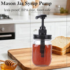 Glass Mason Syrup Sauce Bottle With Dispenser Pump 16 Oz Mason Jar Honey Coffee Syrup Condiment Ketchup Container Food Grade Airtight & Leak-Proof -2 set