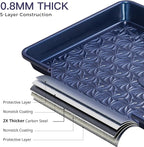 HONGBAKE Nonstick Baking Sheet Pan Set of 3, Cookie Sheets for Oven, Non-Toxic Half/Quarter/Jelly Roll Pans with Floral Swirl Texture, Heavy Duty 0.8mm Thick Oven Trays for Cooking, Blue