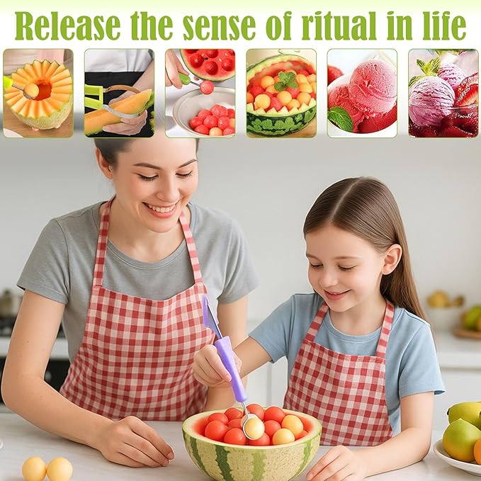Suuker Melon Baller Scoop Set,4 In 1 fruit cutters shapes, watermelon scooper fruit scooper and baller, fruit carving tools (Dark Blue)