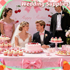 24 PCS Cherry Cupcake Toppers Pink Bow Cake Toppers Bowknot Cupcake Topper Ring She's the Cherry On Top Cake Decoration for Birthday Baby Shower Wedding Bridal Shower Party Supplies