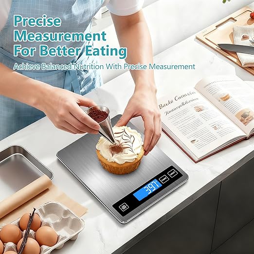 Food Kitchen Scale, Digital Food Scale 22lb/10kg Digital Kitchen Scale Precisely Measures Grams and Ounces for Meal Prep Baking and Cooking, Coffee, 304 Stainless Steel Kitchen Scale LCD Display