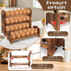 4-Tier Wooden Egg Holder Countertop, Egg Holder for Fresh Eggs, Farmhouse Kitchen Egg Tray Rack Holds 48, Firewood Stackable Egg Storage Basket with Carry Handle for Kitchen Refrigerator Counter