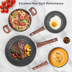 M MELENTA Granite Pots and Pans Set Non Stick, 11 Piece Die-Cast Induction Cookware Set, Nonstick Kitchen Cooking Set w/Frying Pans & Saucepans, PFOA Free