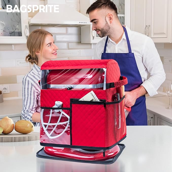 BAGSPRITE Stand Mixer Cover with Detachable Appliance Sliders Base Compatible with KitchenAid Mixer-Storage Bag for 4.5/5 Quart with Pockets for Kitchen Aid Accessories and Attachments
