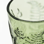 Vintage Green Drinking Glass, 12 oz Hand-Pressed Deep Textured Glass Cup, Fern Embossed Retro Glassware, Decorative Tumbler for Water, Cocktails & Juice, Boho Colored Kitchen Drinkware, Unique Gift