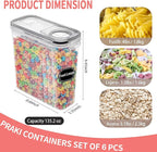 PRAKI Large Dry Food Storage Containers with Lids, 6PCS Airtight Cereal Containers Storage Set, Leak-proof Canister Set for Kitchen Pantry Organization with 20 Labels & Marker (4L Black)