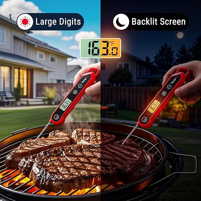 TempPro 1-2 Sec Instant Read Digital Meat Thermometer, ±0.9°F Accuracy, Waterproof & Backlight Food Thermometer for Cooking, Oil Fry Candy Meat Probe for Kitchen, BBQ, Oven, Grill, Smoker