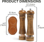 Wooden Salt and Pepper Grinder Set, Premium Oak Wood Salt Grinders Shakers, Pepper Mill with Acrylic Clear Window, Adjustable Ceramic Grinder (8″ - 2 Packs with Tray)
