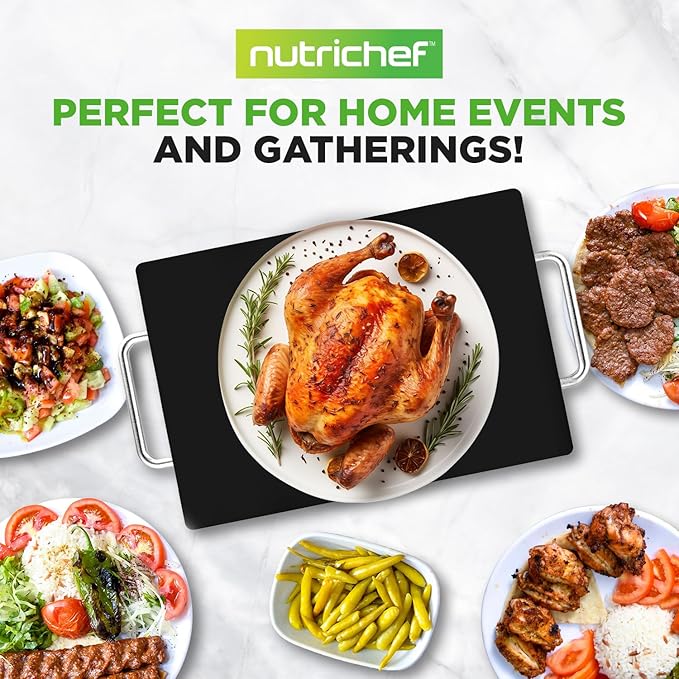 Nutrichef Electric Hot Plate Tray Dish Warmer with Black Glass Top - Ideal for Home, Buffets, Parties, Kitchens & Restaurants - Warming Tray for Food - Tortilla Warmer - Dimensions: 16.5 x 11