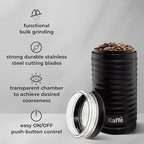 Kaffe Electric Coffee Bean Grinder w/Cleaning Brush - Easy On/Off - Perfect for Espresso, Herbs, Spices, Seeds, Nuts, Grains - 3.5oz / 14 Cup (Modern, Matte Black)