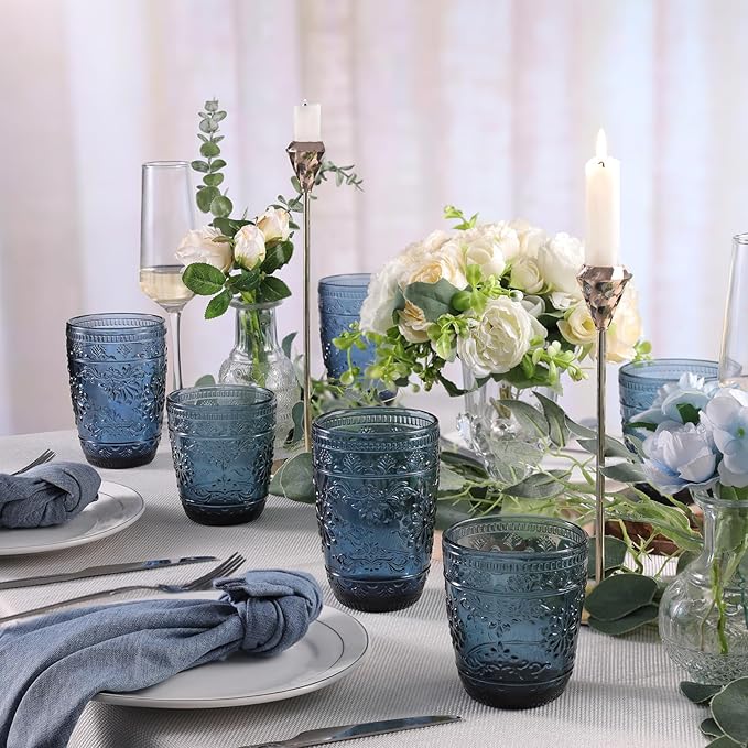 abrwyy 6Pcs 14OZ Drinking Highball Beverage Glass Cup, Blue Drinking Glasses, Colored Glassware Set for Party Wedding, Home, Office, Water, Juice, Cocktail, Highball Glasses