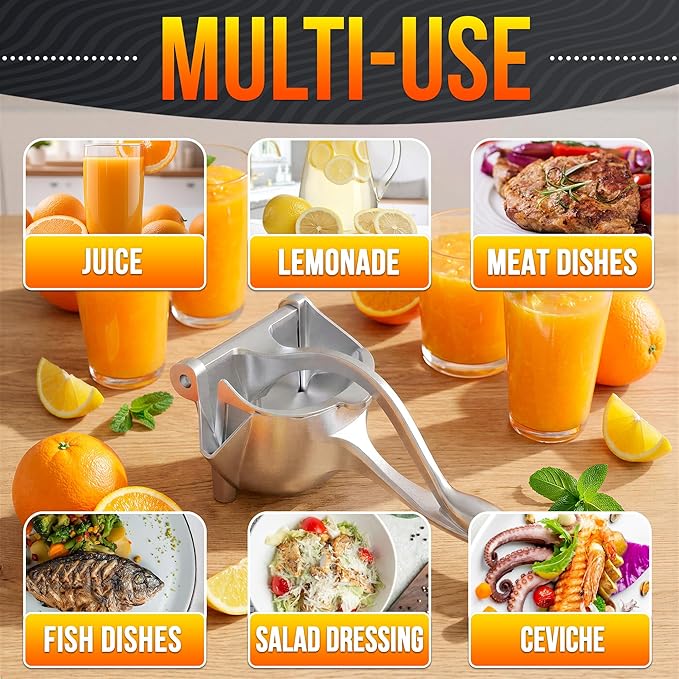Hand Juicer Squeezer with Ergonomic Heavy Duty Handle – 20 oz Bowl Aluminum Lemon Juicer with Pour Spout for Mess-Free Pouring - Manual Citrus Press for Lemon, Orange, Lime, Grapefruit, Pomegranate