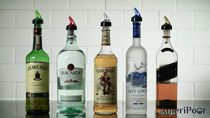 Measured Pourer - Liquor Bottle Pourers - Collared -(10pk) Made 100% In The USA. Bar Spouts That Don't Leak - No Cracks, Just A Perfect Cocktail Pour Everytime. Great for Wine Too! (1oz)