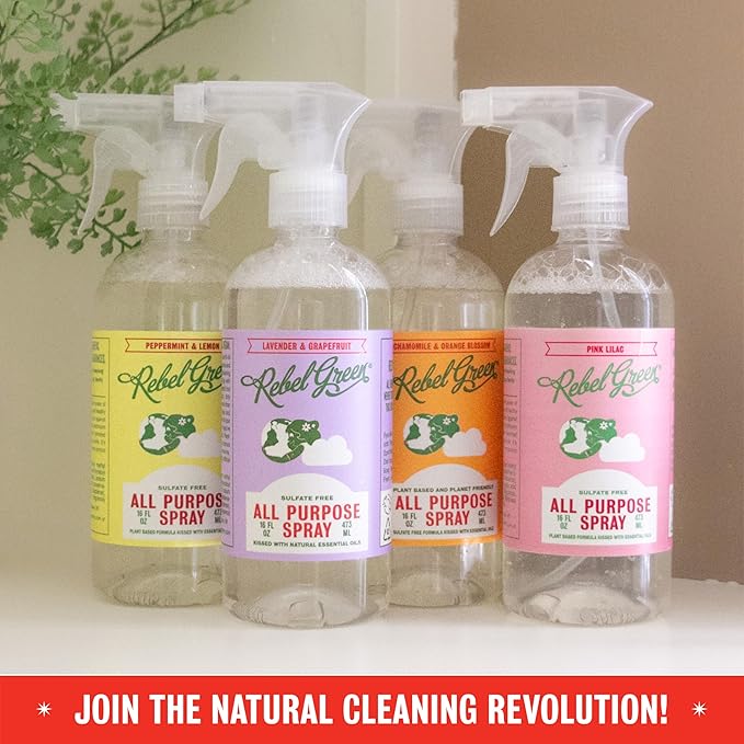 Rebel Green Natural All-Purpose Cleaning Spray - Plant-Based Multi-Surface Cleaner with Essential Oils for Kitchen, Bath, Countertops and More - Peppermint & Lemon Scent - 16 oz - 1 Pack