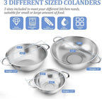 TeamFar Colander Set of 3, Stainless Steel Perforated Metal Colander Strainer with Handles for Spaghetti, Pasta, Berry, Rust Free & Dishwasher Safe - 1/3/5-quart