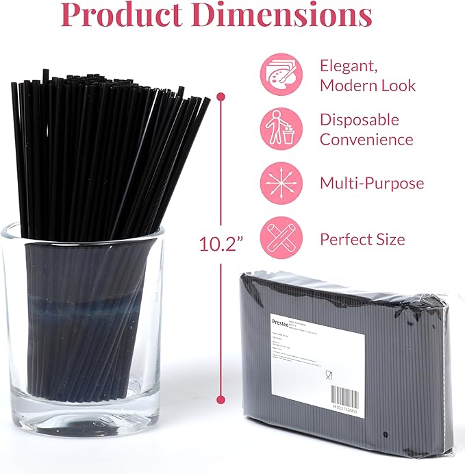 Prestee Plastic Coffee Stirrers 5.5 Inch, 2000 Count - Disposable Black Drink Stir Sticks for Coffee, Tea, Cocktails & Beverages - BPA-Free Plastic Stirring Straws for Home, Office & Events