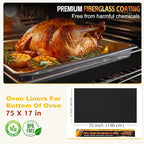 Large Oven Liners for Bottom of Oven, 17"x75" Heavy Duty Non-Stick Oven Liner Mat, Reusable Heat Resistant Grill & Baking Mat, BPA/PFOA Free Roaster Liners, Fits Electric, Gas, Toaster Ovens (Black)