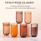 Venus Vintage Drinking Glasses Set of 6-17oz Hand-Blown Highball Ribbed Glassware, Arch Design Cocktail Glasses for Whiskey Water Beverages Ice Coffee Juice Milk
