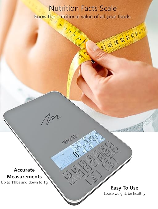 NutraTrack™ Food Scale with Nutrition Calculator, Standalone Calorie Scale for Meal Prep Weight Loss, 999 Pre-Loaded & 999 Custom Food Codes Compact Kitchen Scale Battery Operated 11lb Capacity Silver