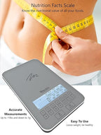 NutraTrack™ Food Scale with Nutrition Calculator, Standalone Calorie Scale for Meal Prep Weight Loss, 999 Pre-Loaded & 999 Custom Food Codes Compact Kitchen Scale Battery Operated 11lb Capacity Silver