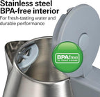 Hamilton Beach 1 Liter Electric Kettle, Water Boiler & Heater, Fast 1500 Watts, BPA Free Interior, Cordless Serving, Auto-Shutoff and Boil-Dry Protection, Cord Wrap, Stainless Steel (41065)