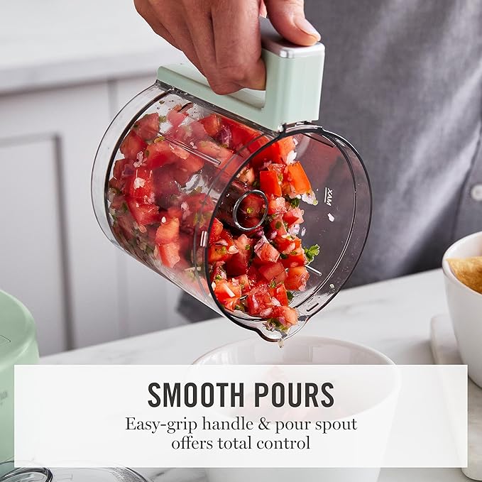 Martha Stewart 3 Cup Electric Food Chopper, Vegetable & Herb Mini Food Processor, 24oz BPA-Free Bowl, Stainless Steel Blades, Pour Spout, Dicing, Mincing, Chop & Puree, Dishwasher Safe, Honeydew