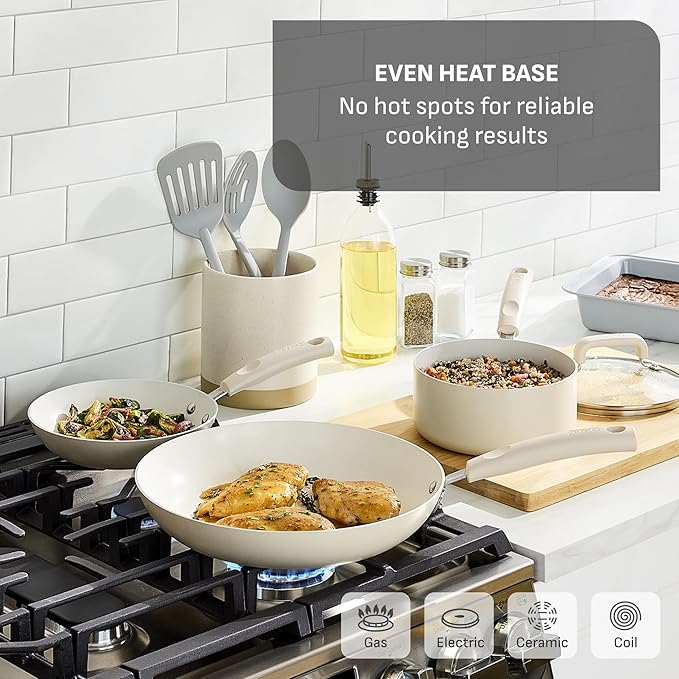 T-Fal Signature Nonstick 12 Piece Cookware Set, Oven Safe Up to 350°F, Dishwasher Safe, Pots and Pans Set, Includes Frying Pans, Saucepan, Stockpot, Cooking Utensils, Beige