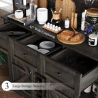 4 EVER WINNER 72" Coffee Bar Cabinet with Sliding Barn Door & Wine Racks, Hutch Cabinet with Storage and 3 Drawers, Farmhouse Coffee Bar with Wine Glass Holder for Dining Room Kitchen, Rustic Oak