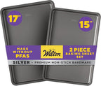Wilton Silver 2- Piece Non-Stick Baking Sheet Set, Cold-Rolled Steel Bakeware for Baking and Roasting, Made without PFAS