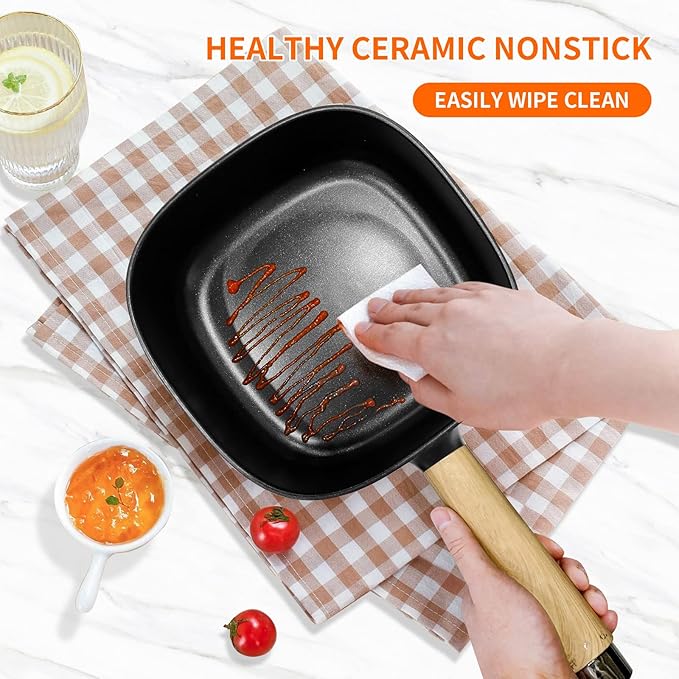 Audecook Hot Pot Electric 2L, Cermic Glaze Non-Stick Frying Pan 8 Inch, Portable Travel Cooker for Ramen/Steak/Fried Rice/Oatmeal/Soup, with Dual Power Control (Silicone Spatula Included)
