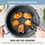 GreenPan Elite Essential Smart Electric 6QT Skillet Pot,Sear Saute Stir-Fry and Cook Rice, Healthy Ceramic Nonstick and Dishwasher Safe Parts, Easy-to-use LED Display, PFAS-Free, Blue Haze