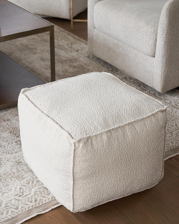 ZICOTO Beautiful Boucle Pouf Ottoman and Foot Rest - Elevate Your Living Room Decor with Lightweight Comfort and Charm - A Round Modern Foam Filled Foot Stool Perfect to Rest Your Feet