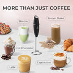 Zulay Premium Gift Milk Frother Set – Handheld Coffee Frother with Stand, 12oz/350ml Frothing Pitcher + 4 Latte Art Stencils – 13,000 RPM Motor, SS Whisk, Battery Operated – Barista Kit (OG Black)