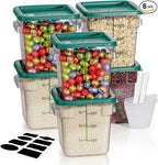 4QT NSF Food Storage Containers: 6 PCS [Food Grade][Hot&Cold Resistant] Commercial Clear Food Storage Containers with Lids for Restaurant Kitchen Proof Dough, Measuring Spoons Included(Green N)