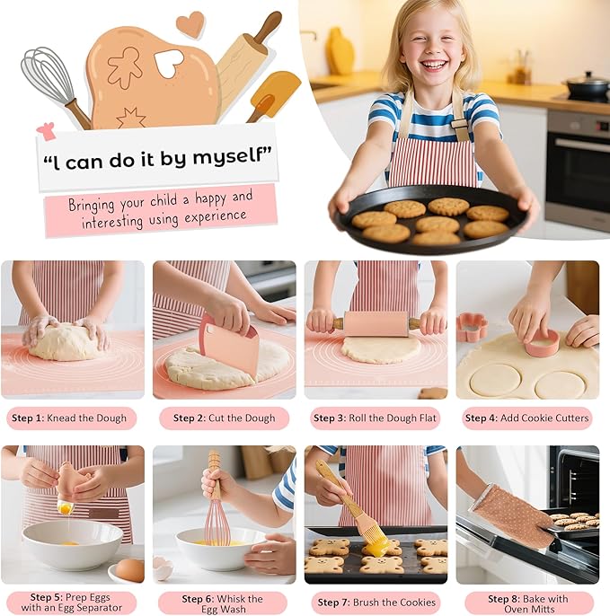 Ultimate Baking Kit for Kids - 38 Piece Kitchen Tools, Food Grade Silicone, BPA/BPS Free - Real Cooking Set for Ages 8-12 - Girls Boys Birthday Stocking Stuffer - Danish Orange