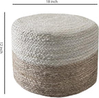 S & L Homes Pouf Ottoman - 100% Jute Braided Footrest Pouf Hand Knitted Traditional Cord Boho Pouffe for Living Room, Bedroom, Nursery, Patio, Lounge Colorblock - Natural Ivory (18”x18”x12”)