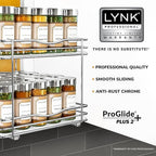 LYNK PROFESSIONAL® Pull Out Spice Organization for Cabinets - 10-3/8 inch Wide – Spice Rack for Inside Cabinets, Slide Out Spice Rack Organizer for cabinet – Pull Out Spice Rack, Sliding 2 Tier Chrome