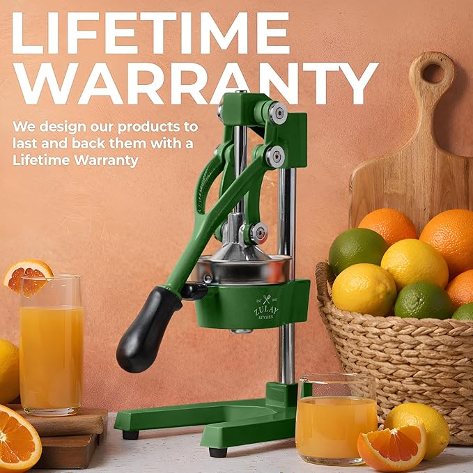 Zulay Kitchen Cast Iron Juicer - Easy-to-Clean Heavy-Duty Manual Juicer, Professional Citrus Juicer - Stainless Steel Lemon Squeezer - Manual Citrus Press & Orange Squeezer - Orange Juicer – Green