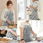 NLUS 2 Pack Waterproof Cooking Aprons, Adjustable Bib Soft Chef Apron with 2 Pockets for Men Women (Gray Stripe/Gray Trees)