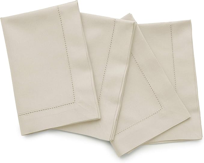 Solino Home Linen Cloth Napkins Set of 4 - Cotton Linen Hemstitch Dinner Napkins 20 x 20 Inch for New Year - Handcrafted and Machine Washable