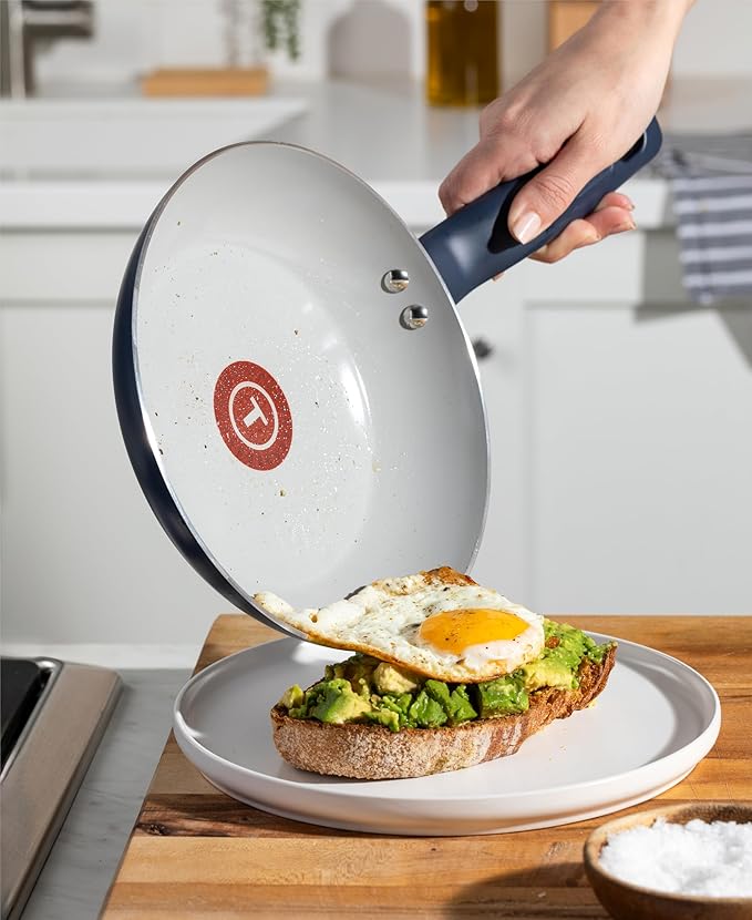 T-Fal Ceramic Nonstick Cookware Set, Oven Safe Up to 350ºF, 12-Piece, Includes Stockpot, Frying Pans, Utensils, Ceramic Pots and Pans Set, Dark Blue