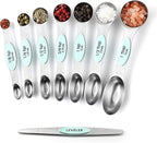 Spring Chef Stainless Steel Magnetic Measuring Spoons Set of 8 with Leveler, Nesting Metal Teaspoon & Tablespoon Measuring Spoons, Kitchen Gadgets for Baking & Cooking, Fits in Spice Jars - Mint