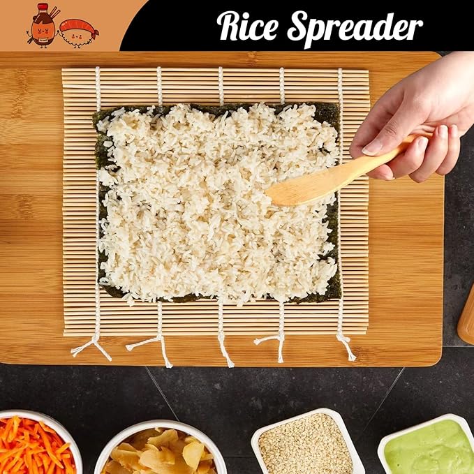 SmileTools No Plastic Bamboo Sushi Making Kit, Sushi Roller, 2 Bamboo Sushi Rolling Mats, 5 Pairs Chopsticks, Sauce Dish, Rice Paddle - Natural Sushi Maker Set for Beginners DIY Sushi at Home