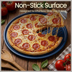 Bakken Pizza Baking Pan - Round Perforated Carbon Steel Pan with Non-Stick Marble Coating, Oversized Silicone Handle, Dishwasher Safe, High-Temperature Resistant, Durable & Easy Cleanup - Blue, 2 Pack